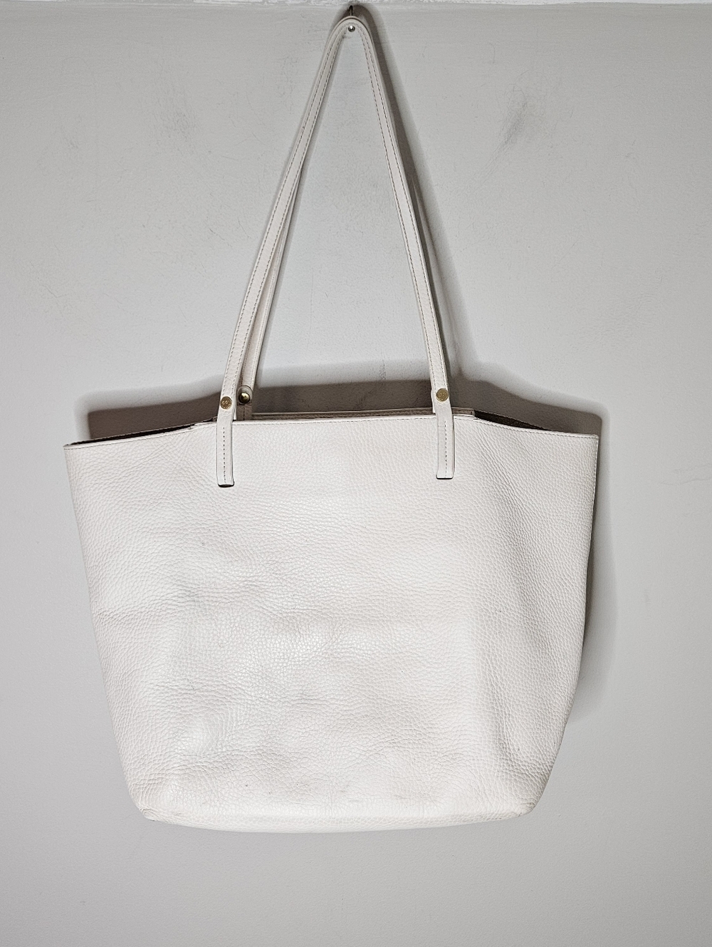 Gigi New York Leather Tori Tote White Ivory Pebbled Large Shoulder Bag